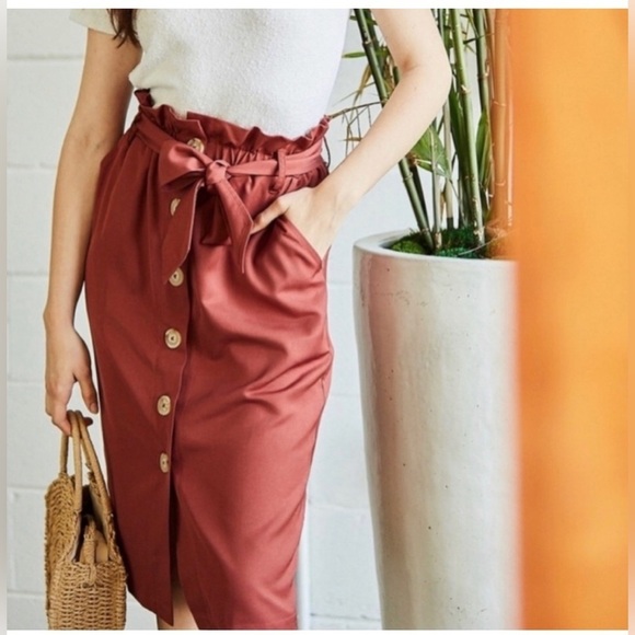 Entro Rust Midi Skirt with Button Detail - Picture 1 of 9
